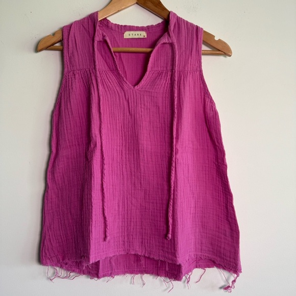 Stark X pink gauze material sleeveless raw hem tie neck top size XS - Picture 1 of 5